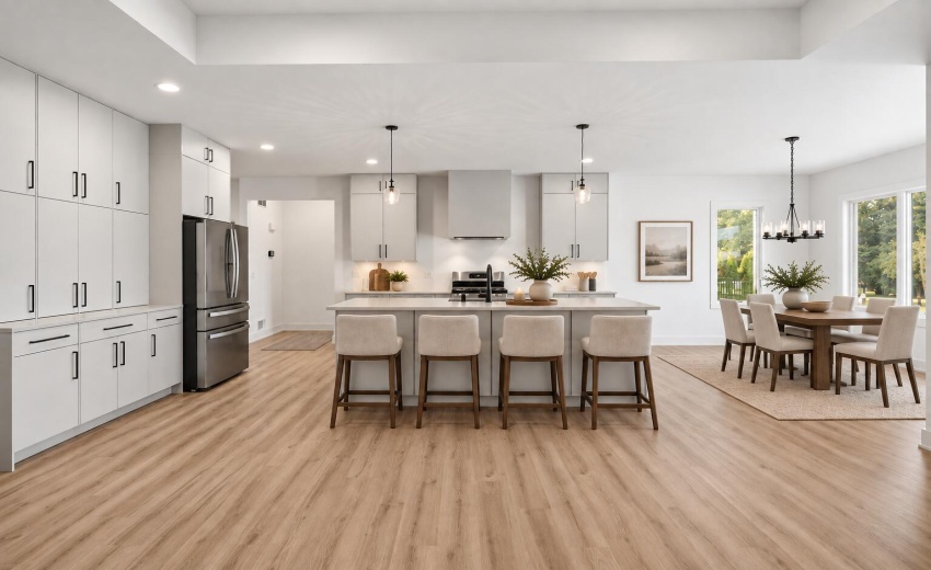 Staged kitchen island