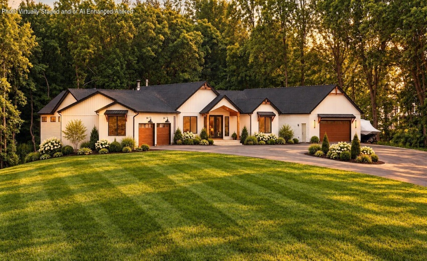 Soft sunset over a cedar-sided home