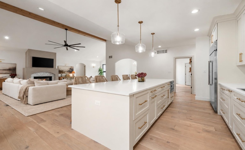 Ivory living room beyond the kitchen