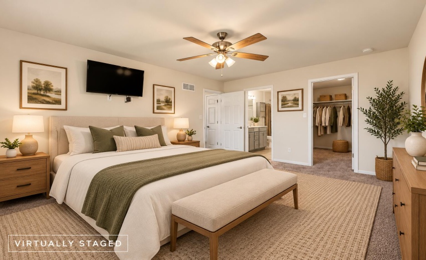 Warmly Staged Neutral Bedroom