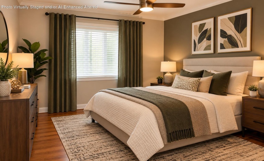 Cozy Olive-Toned Modern Bedroom