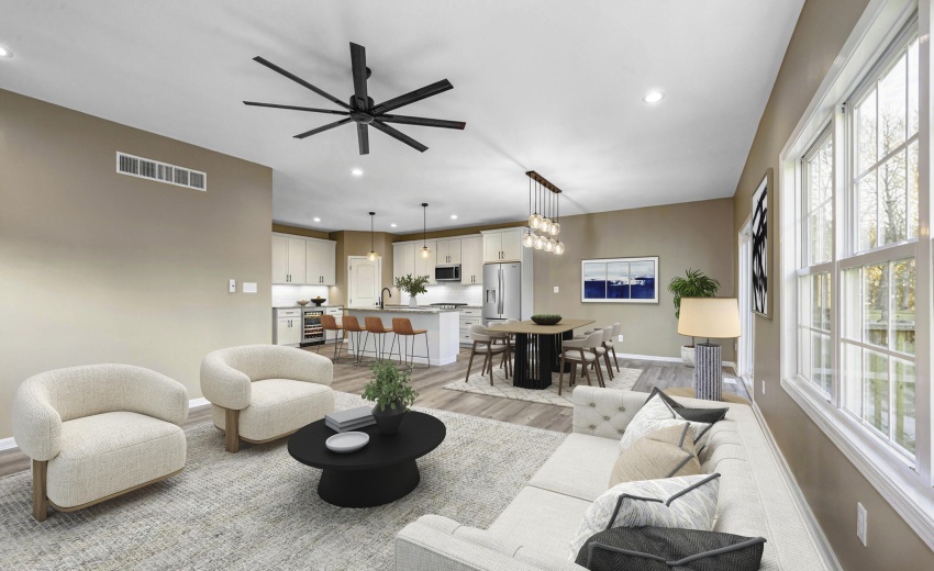 living, dining, kitchen