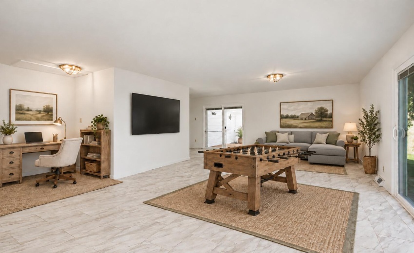 Warm gray kid-friendly sectional with ch