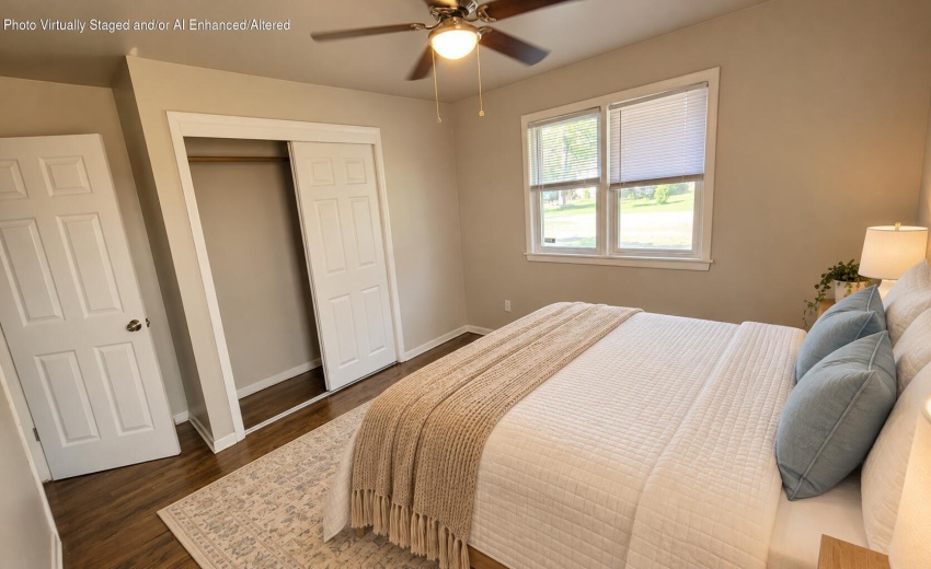 Reverse bedroom view with oak bed
