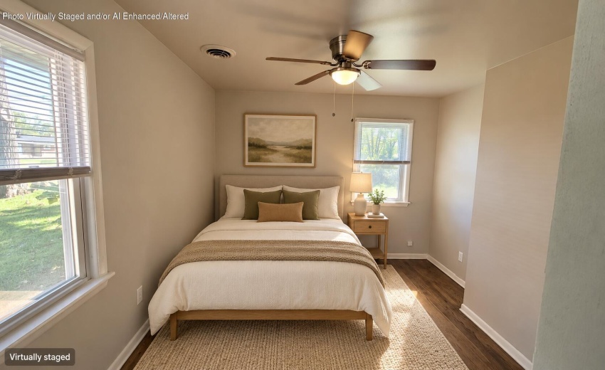 Cozy modern bedroom with olive accents