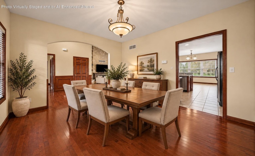 Warm Transitional Dining Room with Arche
