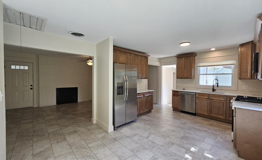 New kitchen, dining area, living room