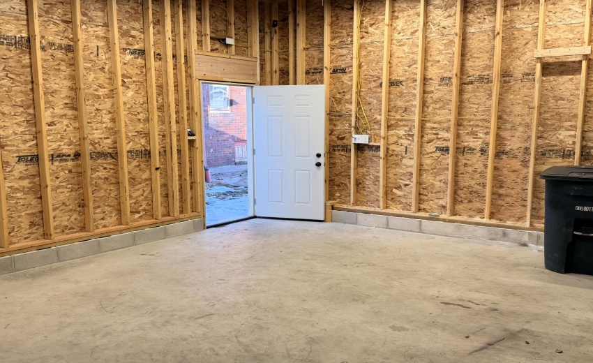 Inside the newish garage.