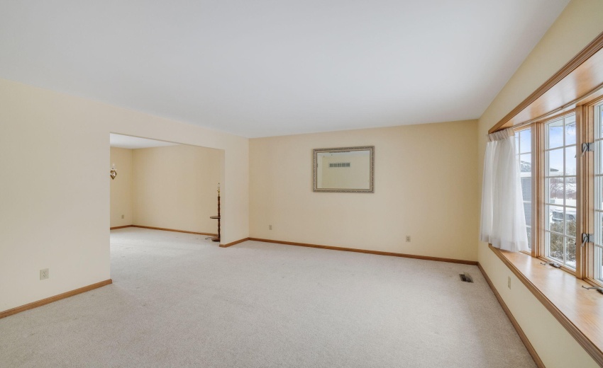 Living room with sunny bay window