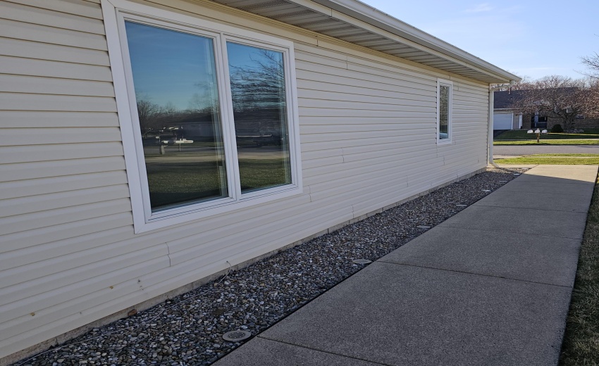 sidewalk along garage