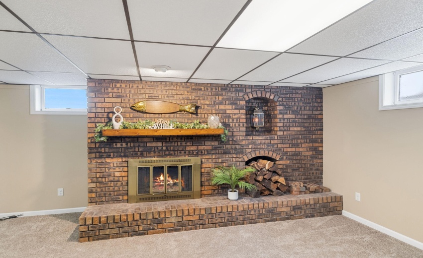 Cozy fireplace in basement