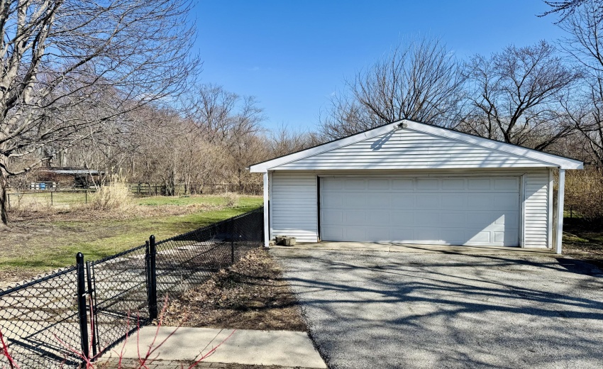 garage and fenced yard