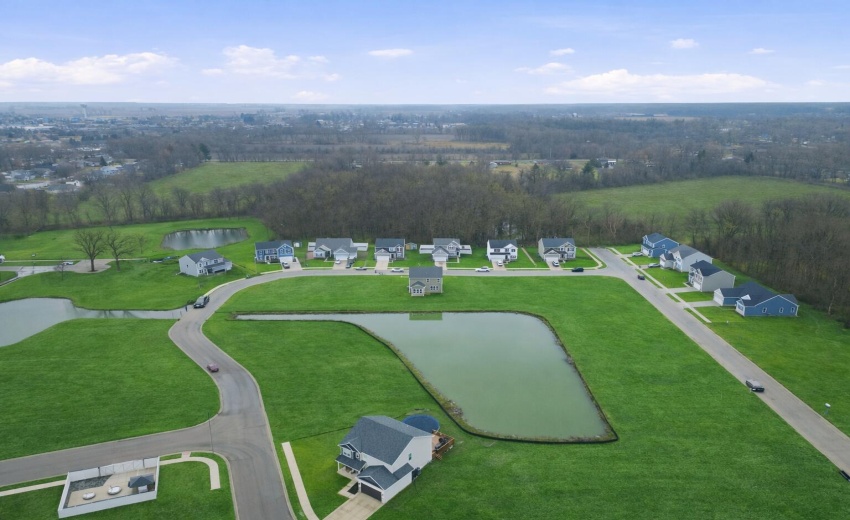 Suburban neighborhood by the pond