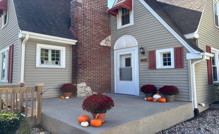 Exterior front porch close up with flowe