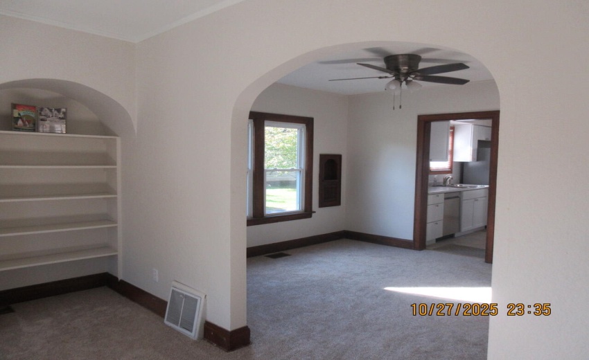 Dining room view with arch entry