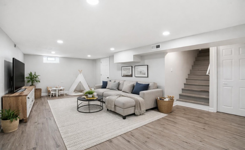 Cozy family basement recreation room