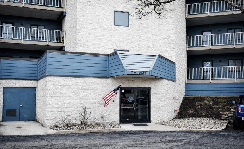 South Lobby entrance with American flag