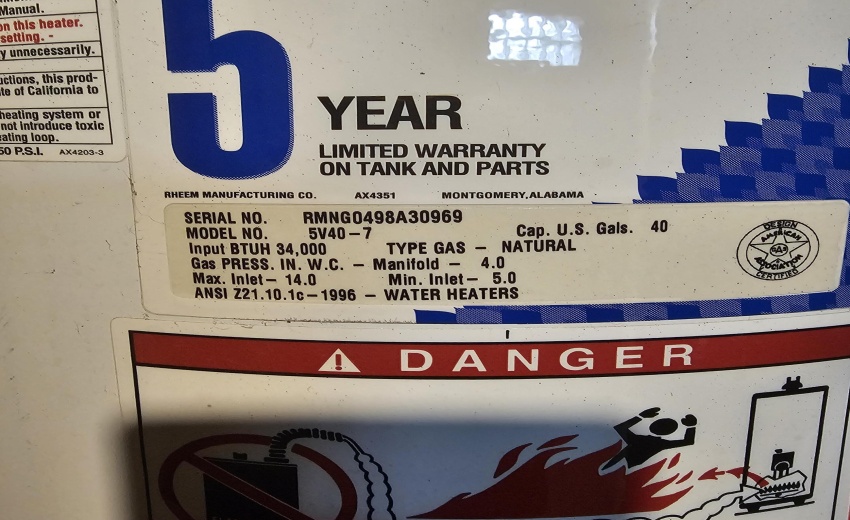 40 gallon water heater label