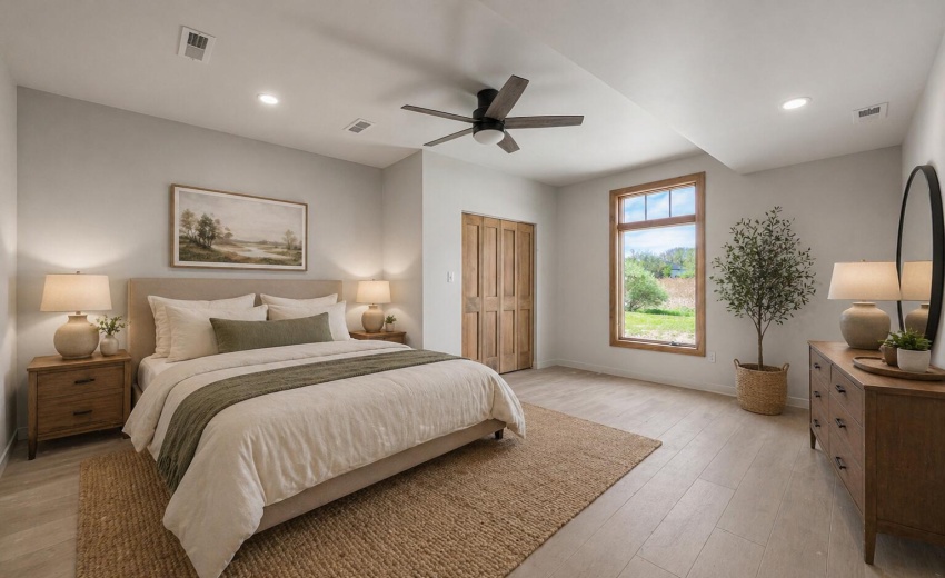 Virtually staged basement bedroom 1