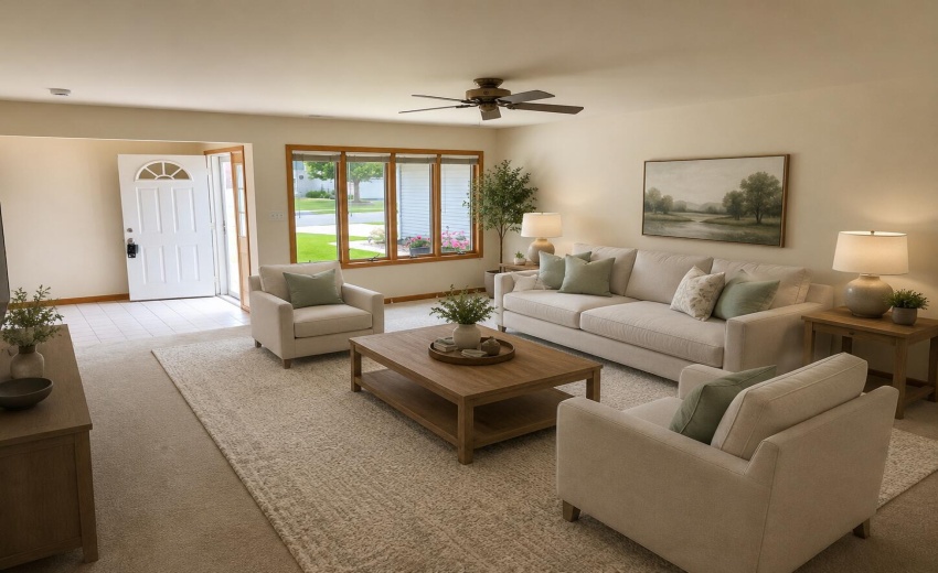 virtually staged livingroom