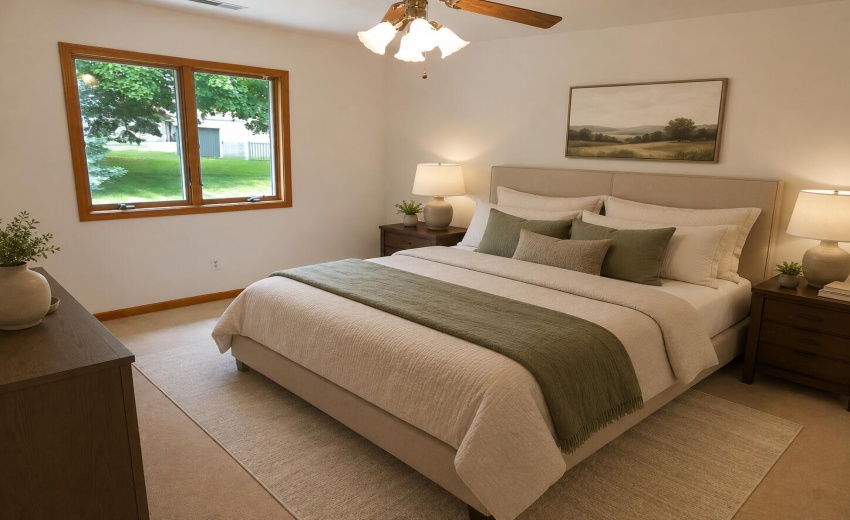 virtually staged primary bedroom