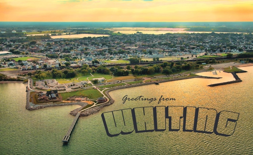 Greeting from Whiting drone lakefront