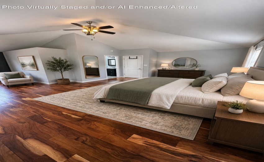 Staged primary bedroom 406 Northfield