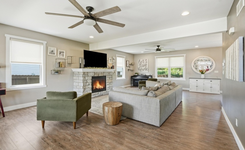 Great room with fireplace