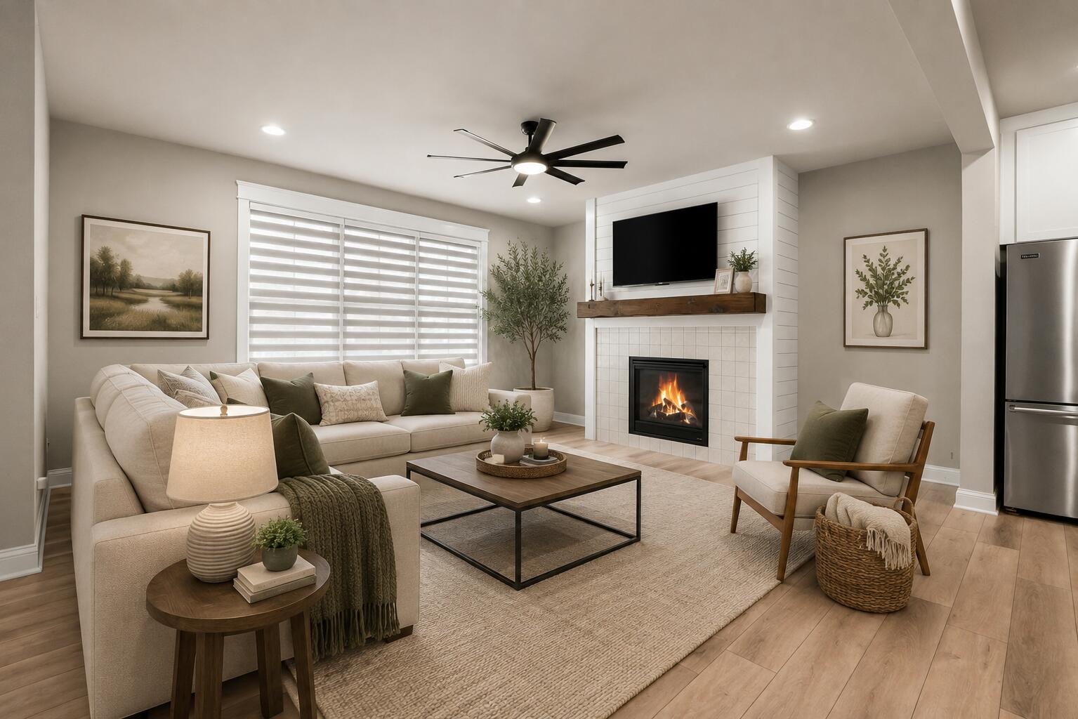 Cozy Neutral Farmhouse Living Room