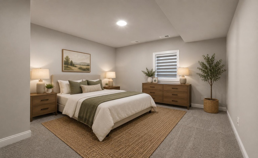 Cozy Neutral Bedroom with Olive Accents