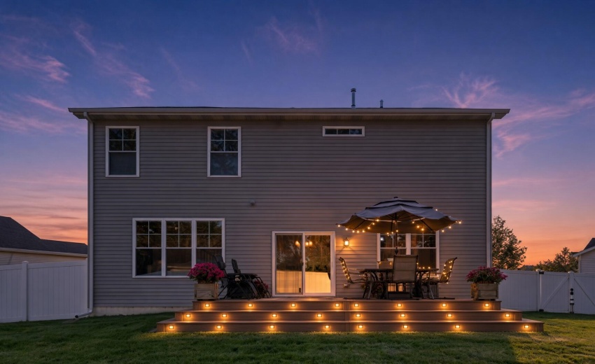 Backyard with Lighting at Dusck